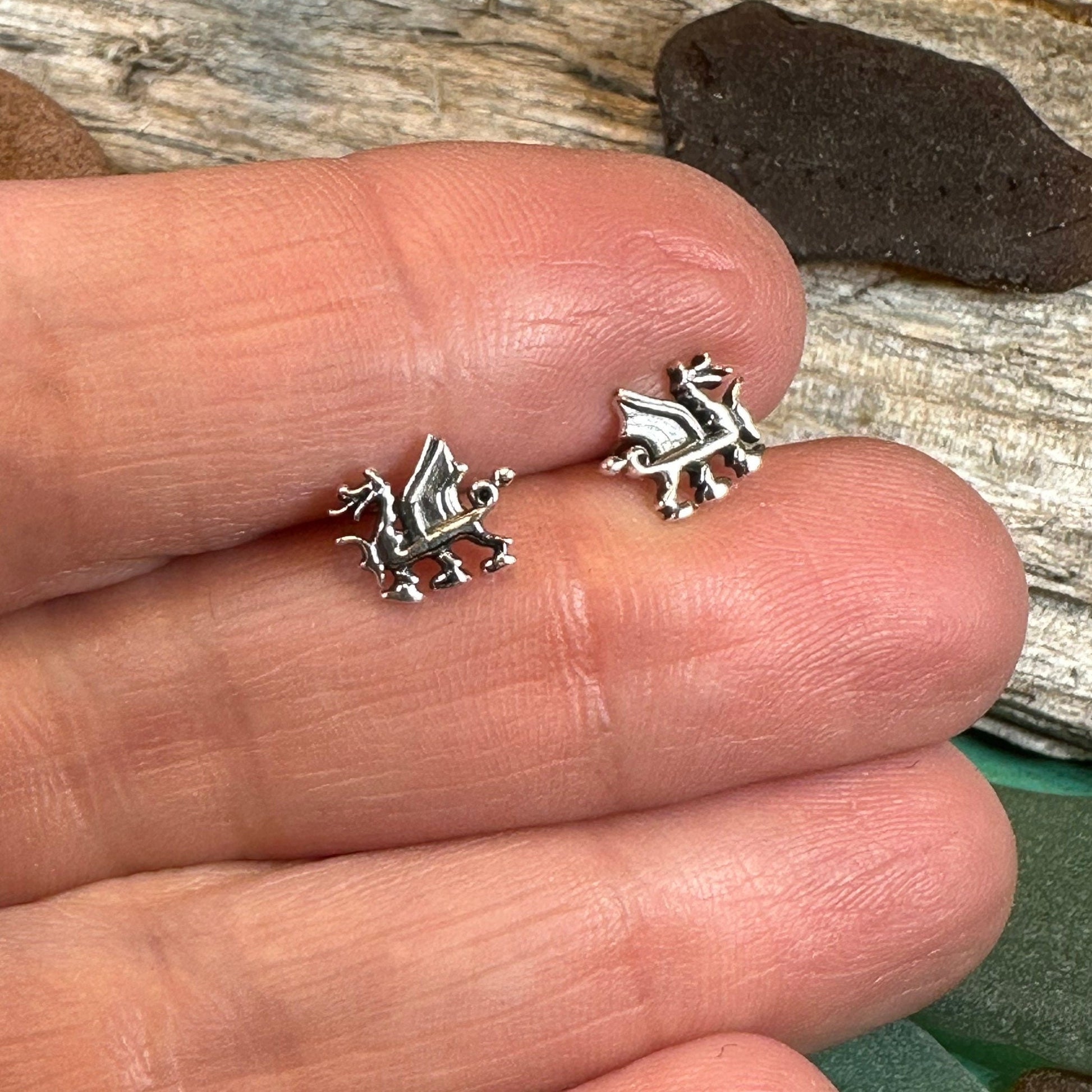 Welsh Dragon Stud Earrings, Dragon Earrings, Wales Gift, Gift for Her, Celtic Dragon, Silver Studs, Sister Gift, Fantasy Earrings, Wife Gift