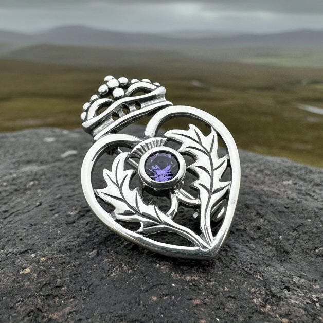 Luckenbooth Brooch, Scotland Jewelry, Celtic Brooch, Bridal Jewelry, Amethyst Pin, Anniversary Gift, Wife Gift, Luckenbooth Pin, Mom Gift