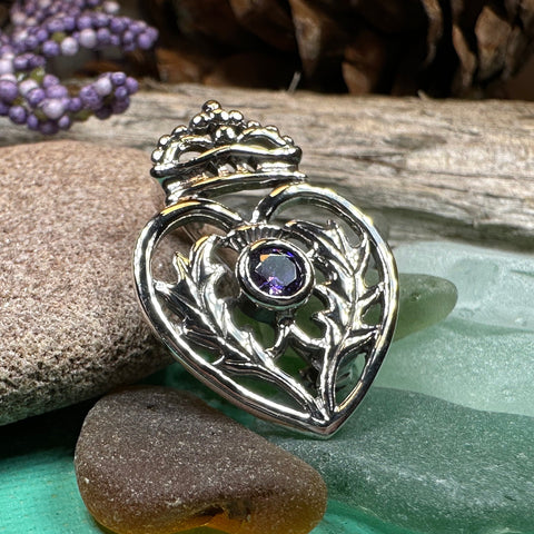 Load image into Gallery viewer, Luckenbooth Brooch, Scotland Jewelry, Celtic Brooch, Bridal Jewelry, Amethyst Pin, Anniversary Gift, Wife Gift, Luckenbooth Pin, Mom Gift

