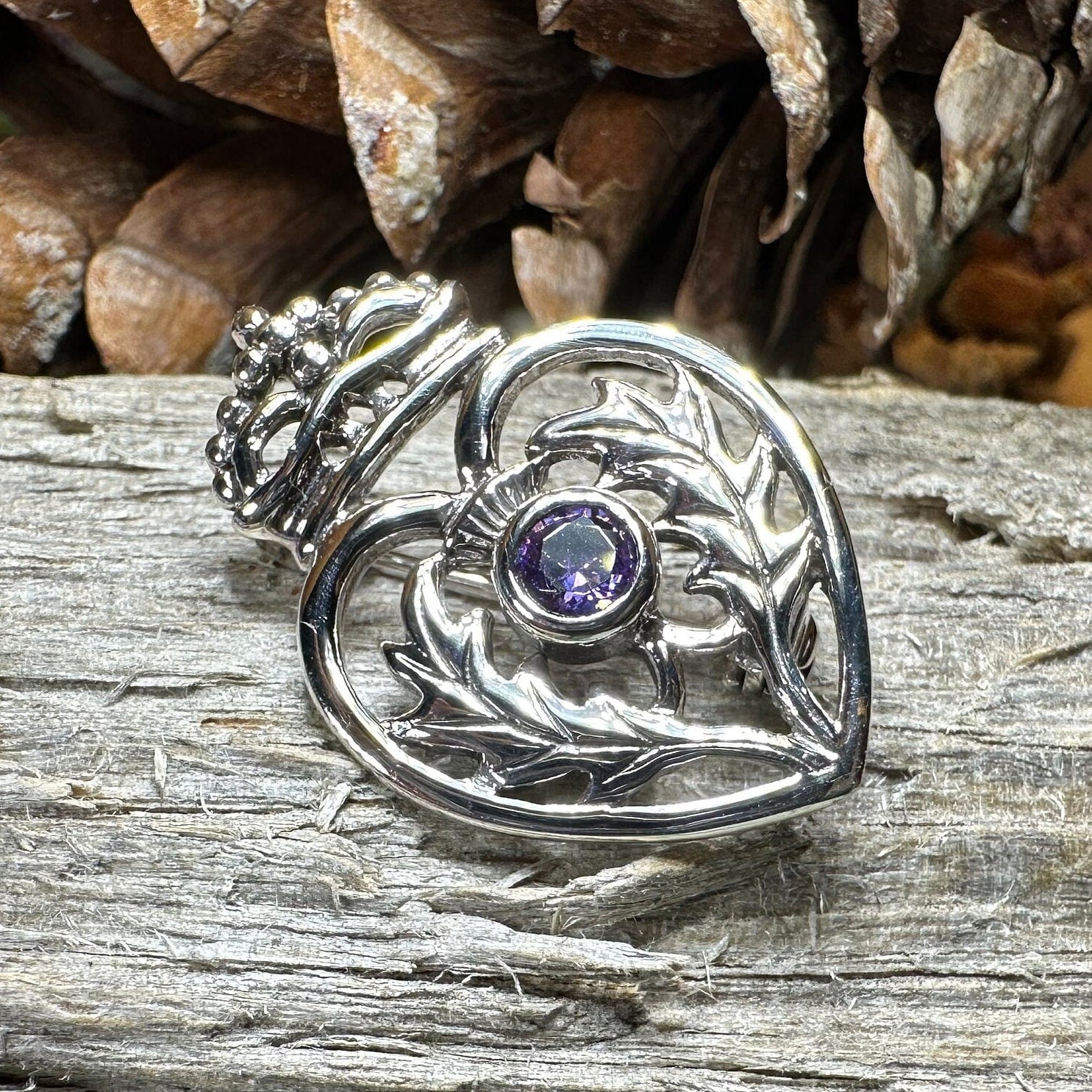 Luckenbooth Brooch, Scotland Jewelry, Celtic Brooch, Bridal Jewelry, Amethyst Pin, Anniversary Gift, Wife Gift, Luckenbooth Pin, Mom Gift