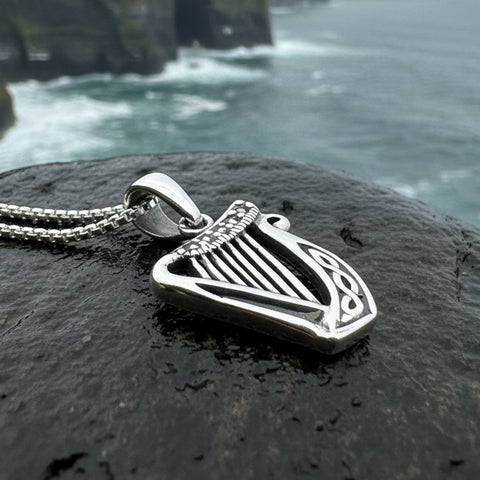Load image into Gallery viewer, Harp Necklace, Celtic Jewelry, Irish Jewelry, Ireland Gift, Music Jewelry, Harp Pendant, Wife Gift, Sister Gift, Girlfriend Gift, Mom Gift
