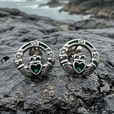 Load image into Gallery viewer, Claddagh Stud Earrings, Celtic Jewelry, Irish Jewelry, Celtic Knot Jewelry, Heart Jewelry, Anniversary Gift, Graduation Gift, Mom Gift
