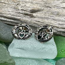 Load image into Gallery viewer, Claddagh Stud Earrings, Celtic Jewelry, Irish Jewelry, Celtic Knot Jewelry, Heart Jewelry, Anniversary Gift, Graduation Gift, Mom Gift
