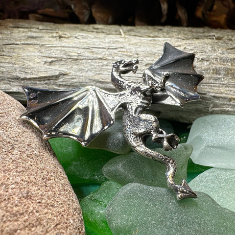 Load image into Gallery viewer, Dragon Brooch, Dragon Pendant, Scotland Jewelry, Fantasy Jewelry, Scarf Pin, Gothic Celtic Pin, Celtic Jewelry, Girlfriend Gift, Wife Gift
