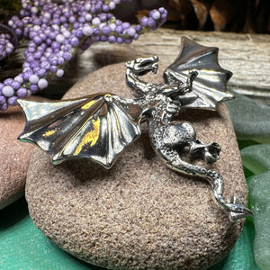 Dragon Brooch, Dragon Pendant, Scotland Jewelry, Fantasy Jewelry, Scarf Pin, Gothic Celtic Pin, Celtic Jewelry, Girlfriend Gift, Wife Gift
