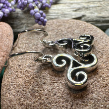Load image into Gallery viewer, Celtic Spiral Earrings, Irish Jewelry, Scottish Earrings, Triskelion, Triskele, Wiccan Jewelry, Norse Jewelry, Ireland Gift, Triple Spiral
