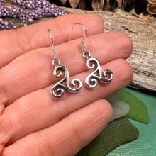 Load image into Gallery viewer, Celtic Spiral Earrings, Irish Jewelry, Scottish Earrings, Triskelion, Triskele, Wiccan Jewelry, Norse Jewelry, Ireland Gift, Triple Spiral
