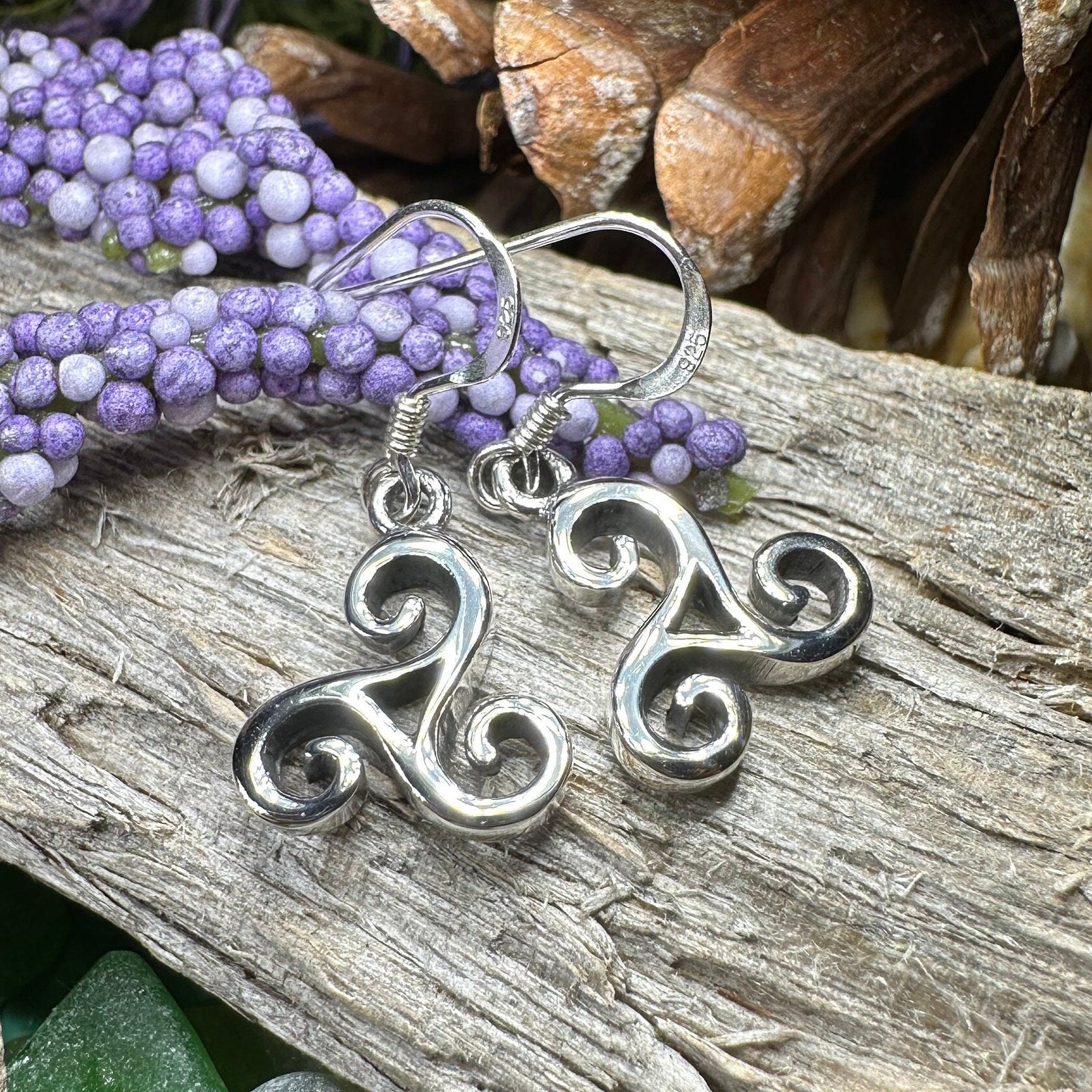 Celtic Spiral Earrings, Irish Jewelry, Scottish Earrings, Triskelion, Triskele, Wiccan Jewelry, Norse Jewelry, Ireland Gift, Triple Spiral