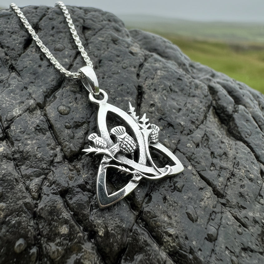 Thistle Necklace, Trinity Knot Pendant, Scottish Jewelry, Celtic Knot Jewelry, Triquetra Jewelry, Silver Scotland Jewelry, Anniversary Gift