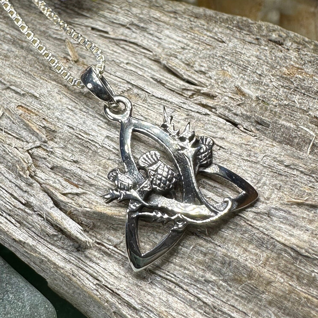 Thistle Necklace, Trinity Knot Pendant, Scottish Jewelry, Celtic Knot Jewelry, Triquetra Jewelry, Silver Scotland Jewelry, Anniversary Gift