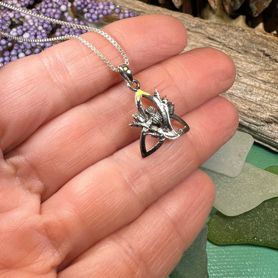 Thistle Necklace, Trinity Knot Pendant, Scottish Jewelry, Celtic Knot Jewelry, Triquetra Jewelry, Silver Scotland Jewelry, Anniversary Gift