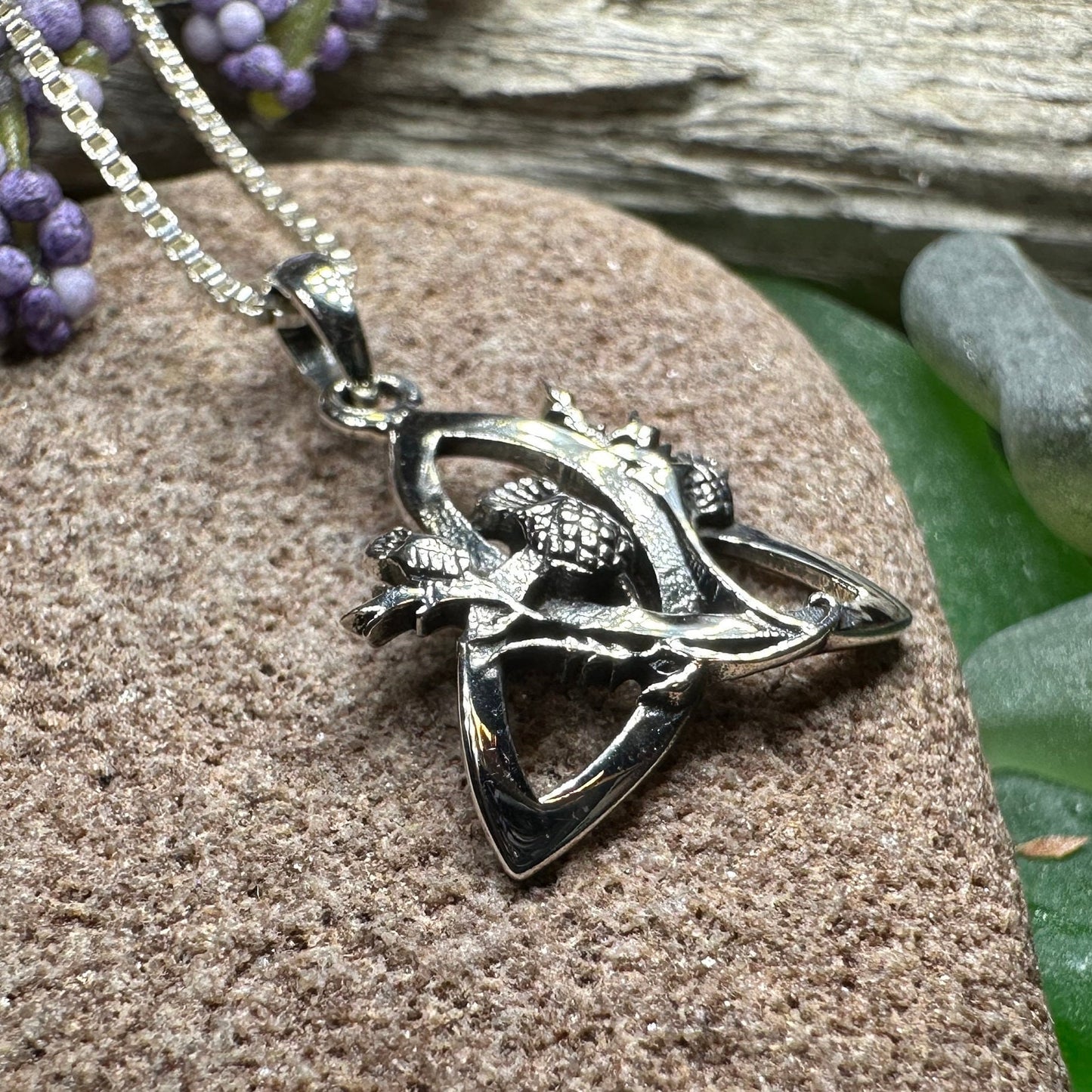 Thistle Necklace, Trinity Knot Pendant, Scottish Jewelry, Celtic Knot Jewelry, Triquetra Jewelry, Silver Scotland Jewelry, Anniversary Gift