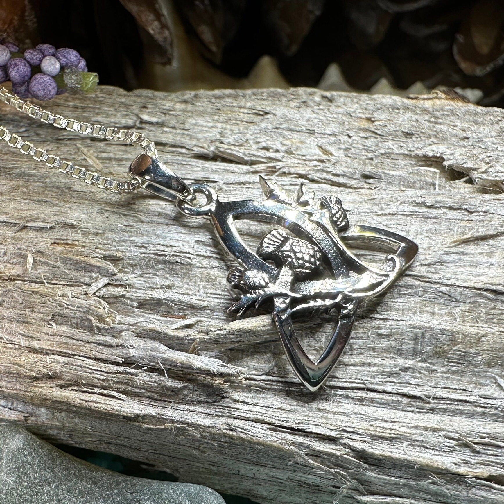 Thistle Necklace, Trinity Knot Pendant, Scottish Jewelry, Celtic Knot Jewelry, Triquetra Jewelry, Silver Scotland Jewelry, Anniversary Gift