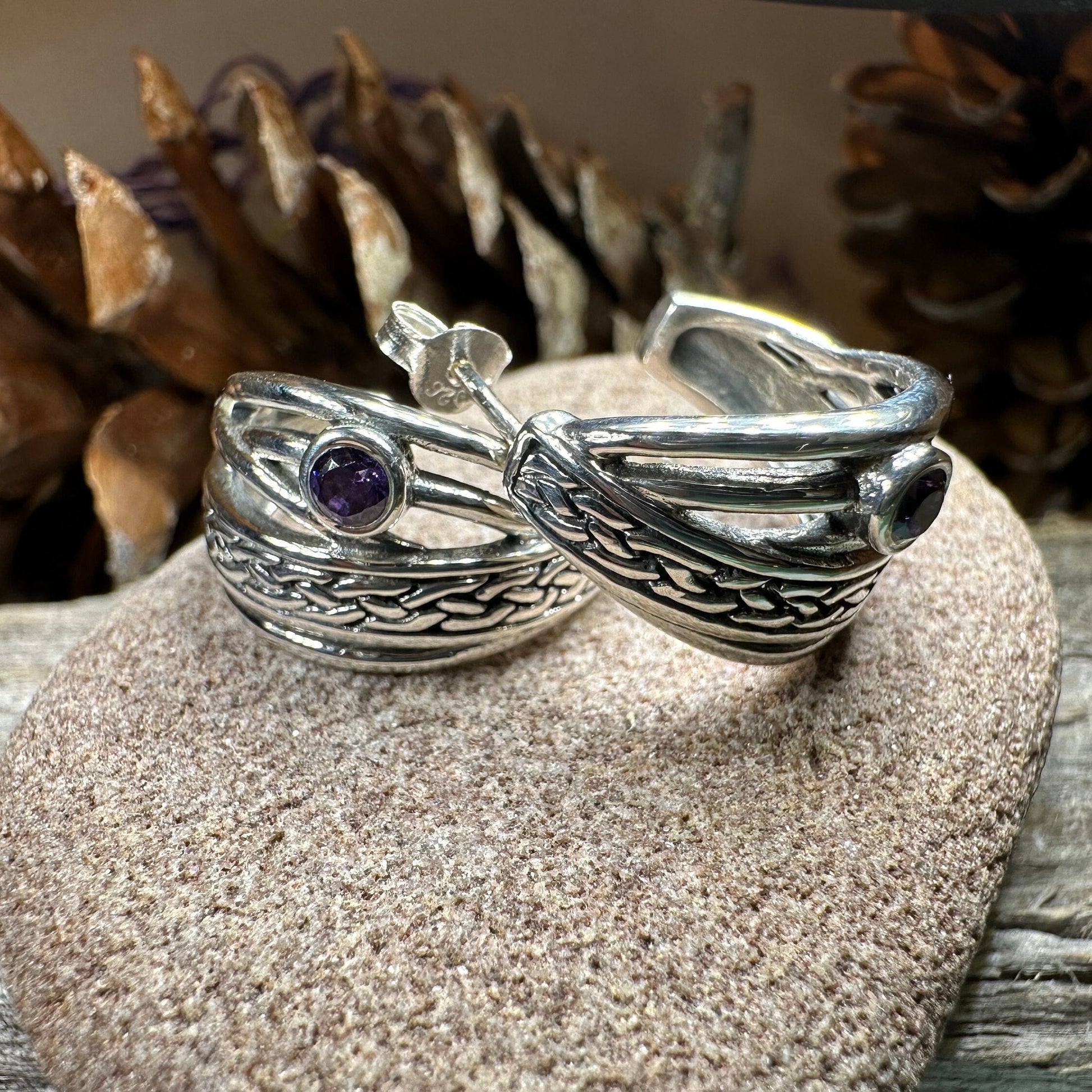 Raela Amethyst Celtic Hoop Earrings — view 8