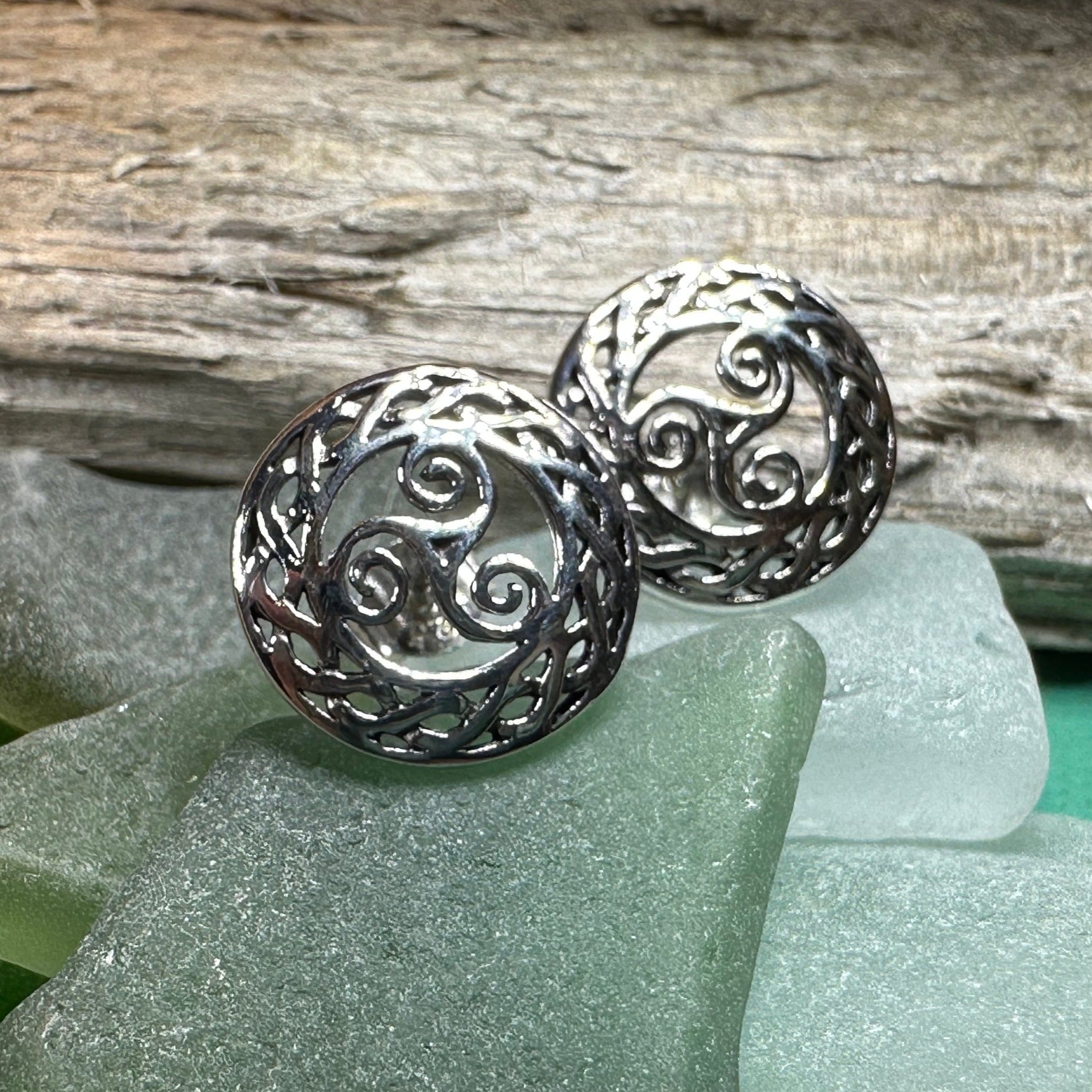 Celtic Spiral Stud Earrings, Irish Jewelry, Celtic Jewelry, Anniversary Gift, Triskele Jewelry, Norse Jewelry, Silver Post Earrings, Ireland