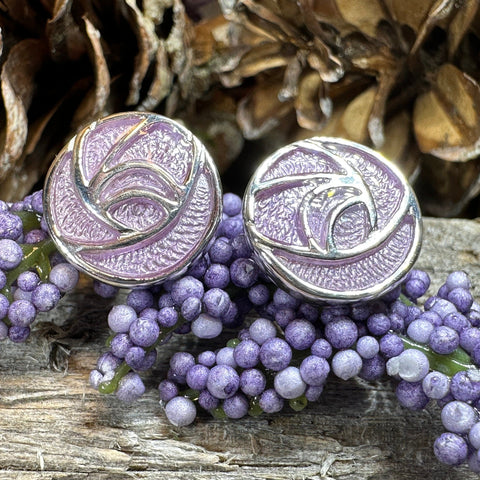 Load image into Gallery viewer, Rose Earrings, Scotland Jewelry, Mackintosh Post Earrings, Art Deco Jewelry, Anniversary Gift, Flower Earrings, Nature Jewelry, Pink Enamel
