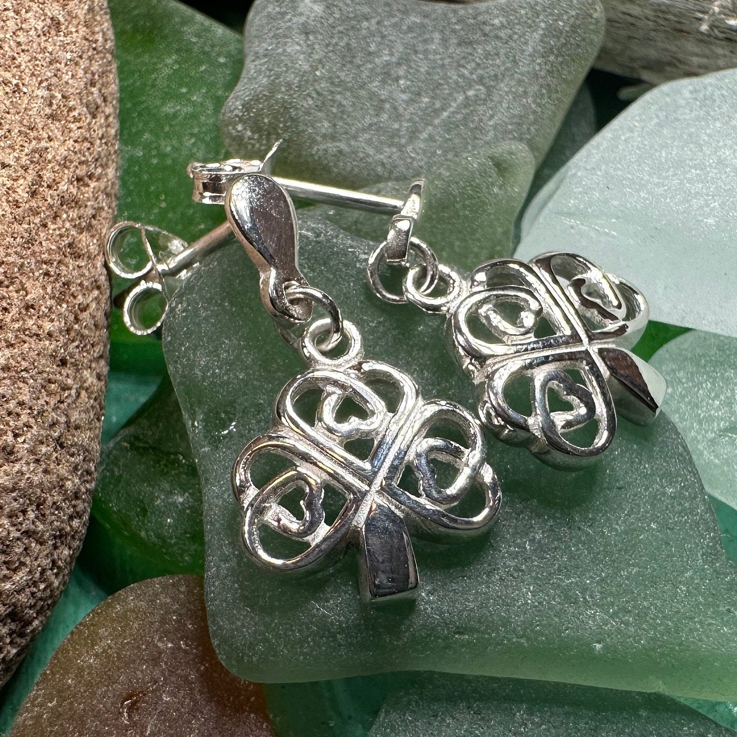 Shamrock Earrings, Celtic Jewelry, Irish Post Earrings, Clover Jewelry, Anniversary Gift, Ireland Jewelry, Graduation Gift, Silver Wife Gift
