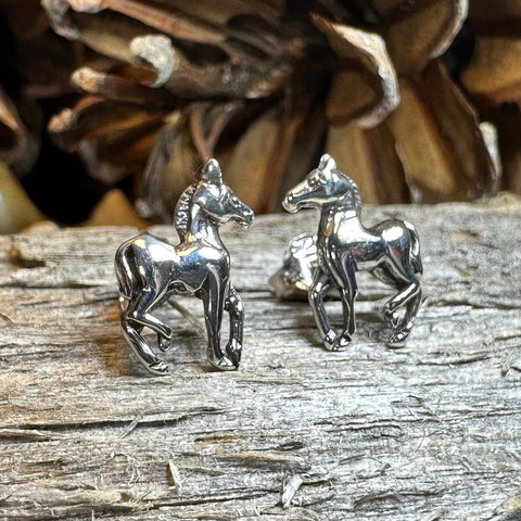 Load image into Gallery viewer, Horse Earrings, Silver Stud Earrings, Equestrian Jewelry, Horse Post Earrings, Horseback Rider Gift, Pony Jewelry, Cool Cowgift Gift
