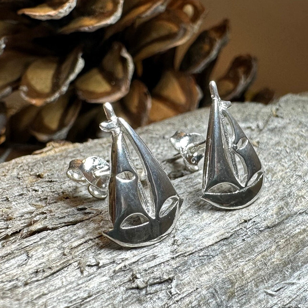 Sailboat Earrings, Nautical Jewelry, Ship Jewelry, Sailing Jewelry, Beach Jewelry, Ocean Jewelry, Anniversary Gift, Wife Gift, Stud Earrings