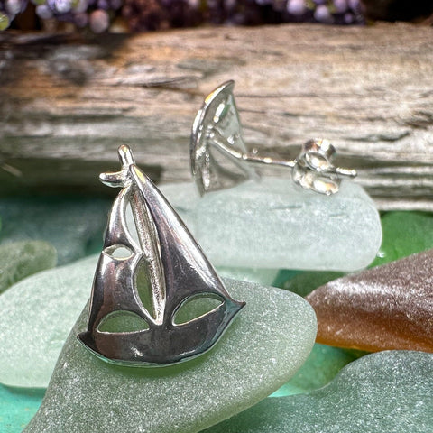 Load image into Gallery viewer, Sailboat Earrings, Nautical Jewelry, Ship Jewelry, Sailing Jewelry, Beach Jewelry, Ocean Jewelry, Anniversary Gift, Wife Gift, Stud Earrings
