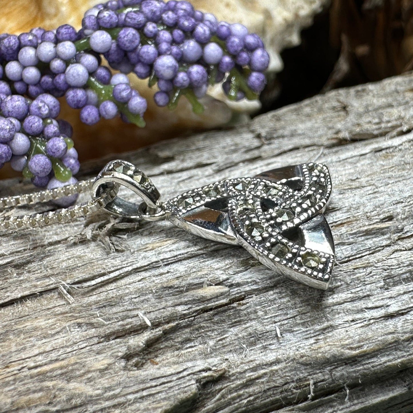 Trinity Knot Necklace, Celtic Pendant, Irish Jewelry, Scotland Jewelry, Triquetra Pendant, Norse Jewelry, Anniversary Gift, Marcasite Gift