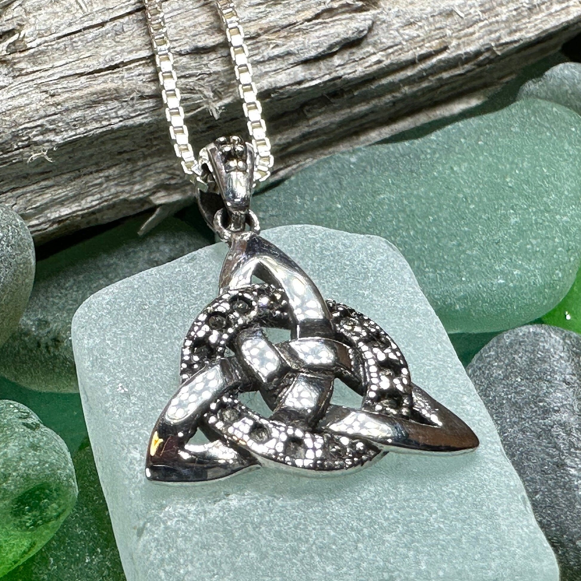 Trinity Knot Necklace, Celtic Pendant, Irish Jewelry, Scotland Jewelry, Triquetra Pendant, Norse Jewelry, Anniversary Gift, Marcasite Gift
