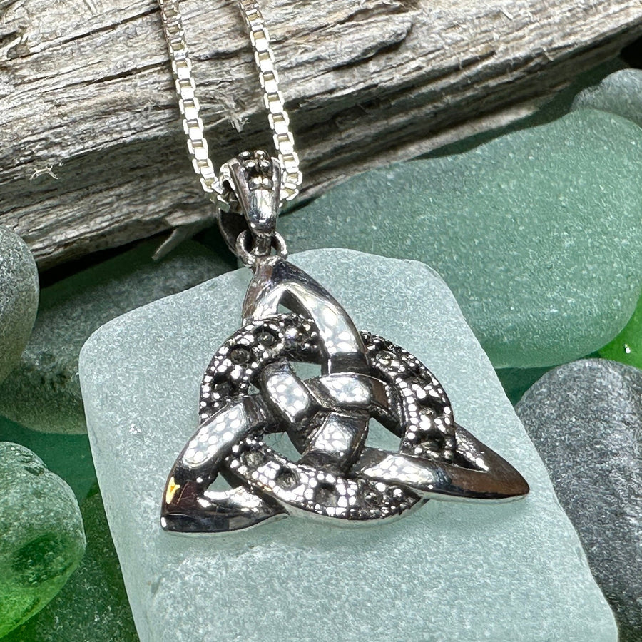 Trinity Knot Necklace, Celtic Pendant, Irish Jewelry, Scotland Jewelry, Triquetra Pendant, Norse Jewelry, Anniversary Gift, Marcasite Gift