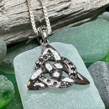 Load image into Gallery viewer, Trinity Knot Necklace, Celtic Pendant, Irish Jewelry, Scotland Jewelry, Triquetra Pendant, Norse Jewelry, Anniversary Gift, Marcasite Gift
