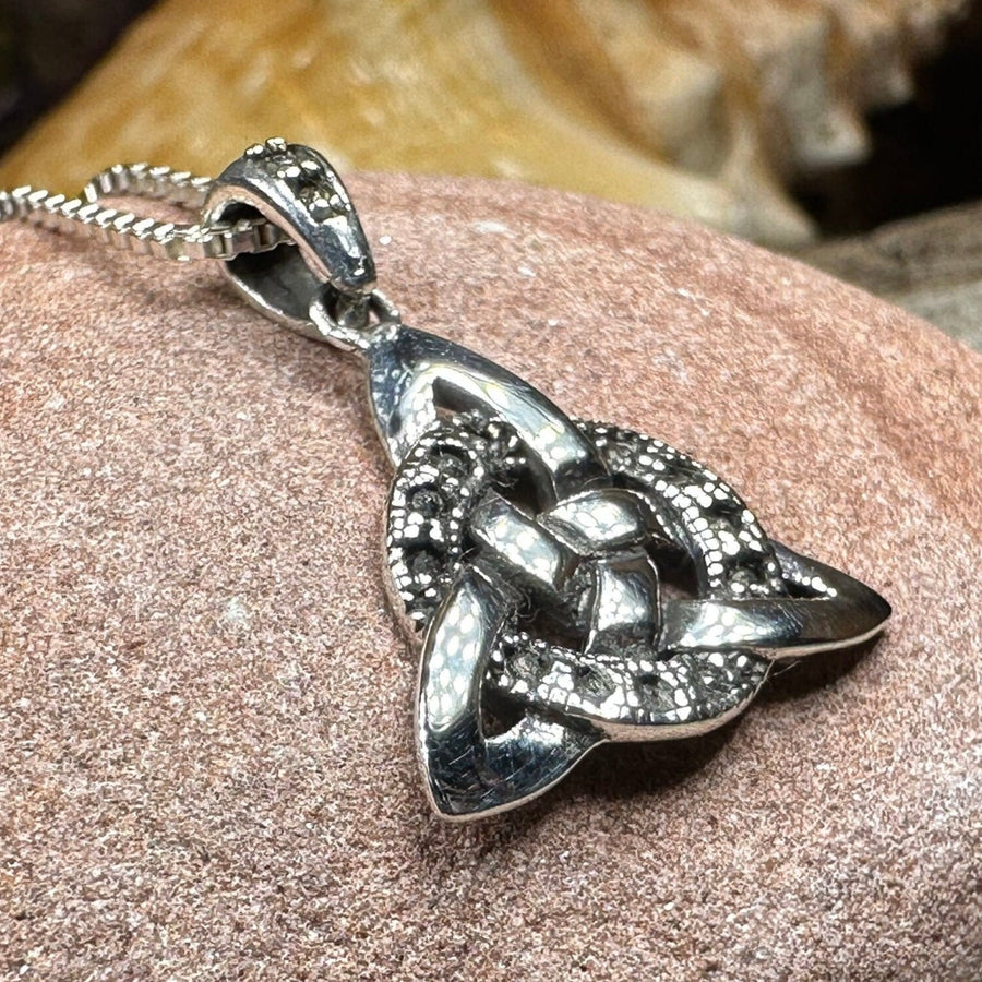Trinity Knot Necklace, Celtic Pendant, Irish Jewelry, Scotland Jewelry, Triquetra Pendant, Norse Jewelry, Anniversary Gift, Marcasite Gift