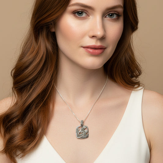 Thistle Necklace, Scotland Jewelry, Marcasite Pendant, Silver Scotland Jewelry, Mom Gift, Graduation Gift, Celtic Jewelry, Nature Necklace