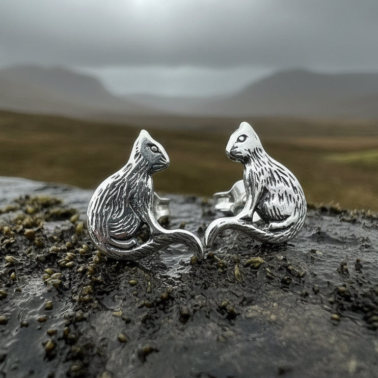 Cat Stud Earrings, Cat Lover Earrings, Animal Jewelry, Cat Mom Gift, Nature Jewelry, Cat Stud Earrings, Girl's Silver Post Earrings