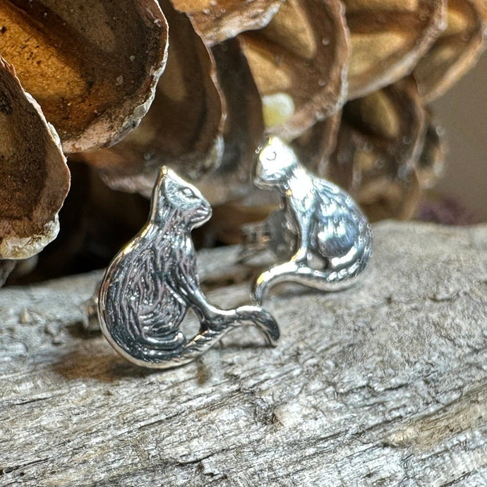 Cat Stud Earrings, Cat Lover Earrings, Animal Jewelry, Cat Mom Gift, Nature Jewelry, Cat Stud Earrings, Girl's Silver Post Earrings