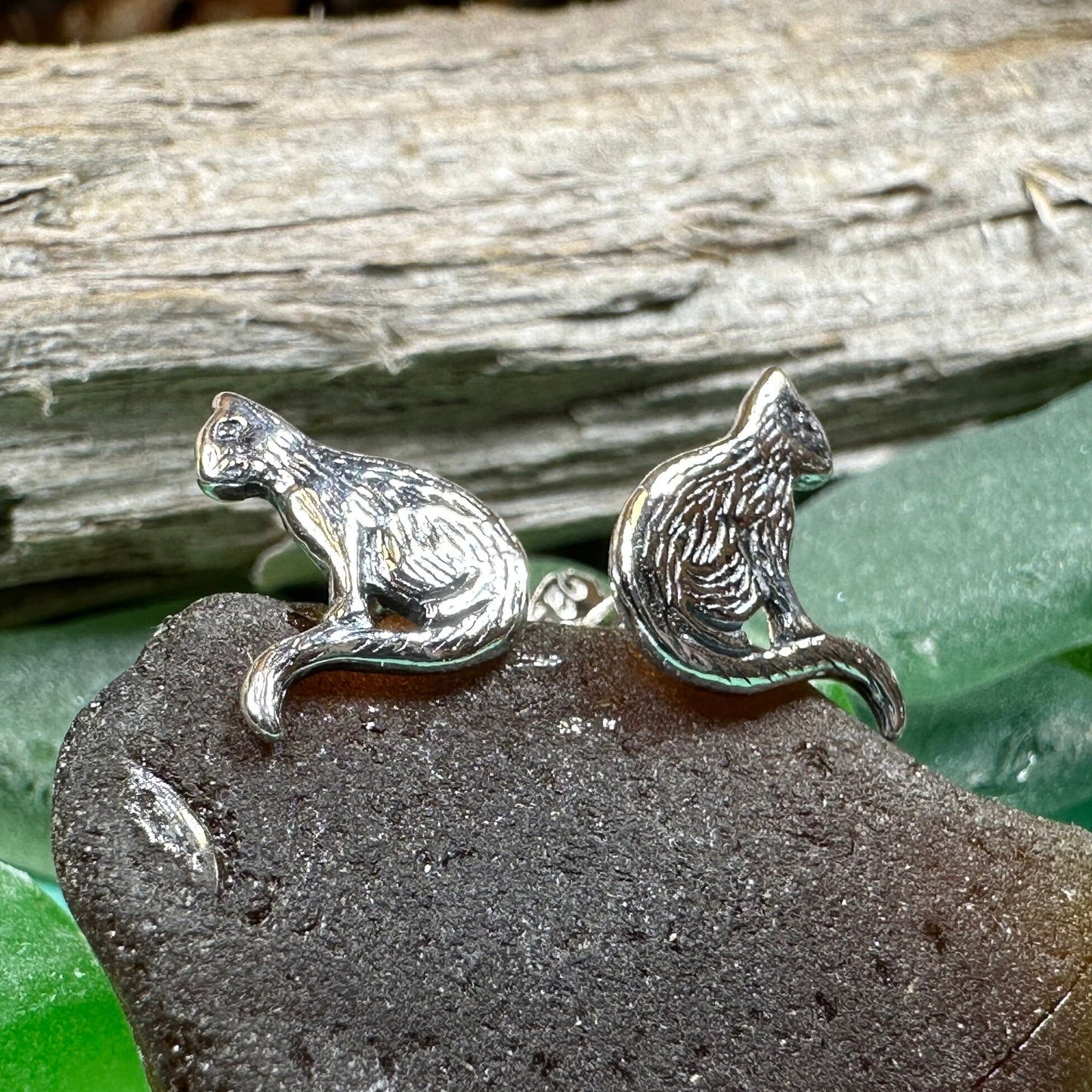 Cat Stud Earrings, Cat Lover Earrings, Animal Jewelry, Cat Mom Gift, Nature Jewelry, Cat Stud Earrings, Girl's Silver Post Earrings