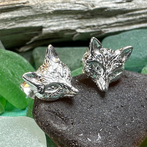 Load image into Gallery viewer, Fox Stud Earring, Vixen Earrings, Silver Post Earrings, Animal Jewelry, Fox Face, Wife Gift, Girlfriend Gift, Woodland Animal, Foxy Lady
