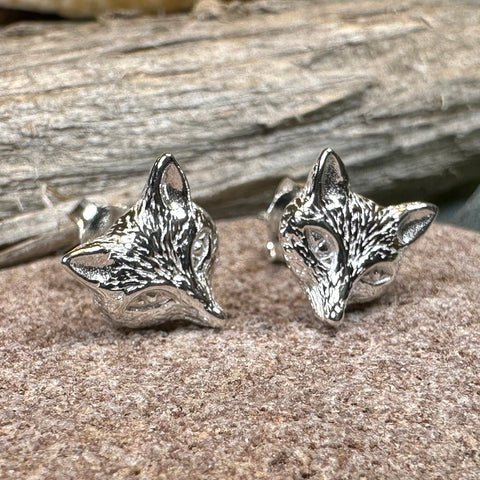 Load image into Gallery viewer, Fox Stud Earring, Vixen Earrings, Silver Post Earrings, Animal Jewelry, Fox Face, Wife Gift, Girlfriend Gift, Woodland Animal, Foxy Lady

