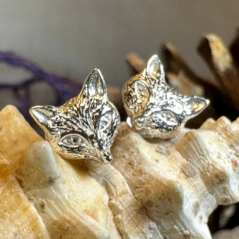 Load image into Gallery viewer, Fox Stud Earring, Vixen Earrings, Silver Post Earrings, Animal Jewelry, Fox Face, Wife Gift, Girlfriend Gift, Woodland Animal, Foxy Lady
