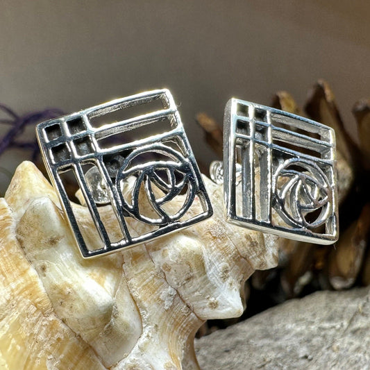 Rose Earrings, Scotland Jewelry, Mackintosh Jewelry, Celtic Jewelry, Anniversary Gift, Stud Earrings, Nature Jewelry, Art Deco Post Earrings