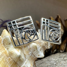 Load image into Gallery viewer, Rose Earrings, Scotland Jewelry, Mackintosh Jewelry, Celtic Jewelry, Anniversary Gift, Stud Earrings, Nature Jewelry, Art Deco Post Earrings
