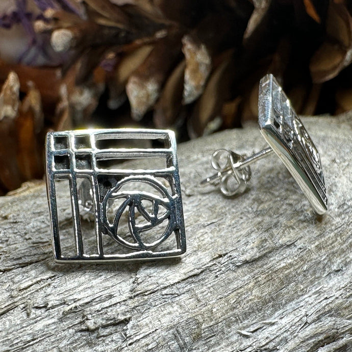 Rose Earrings, Scotland Jewelry, Mackintosh Jewelry, Celtic Jewelry, Anniversary Gift, Stud Earrings, Nature Jewelry, Art Deco Post Earrings