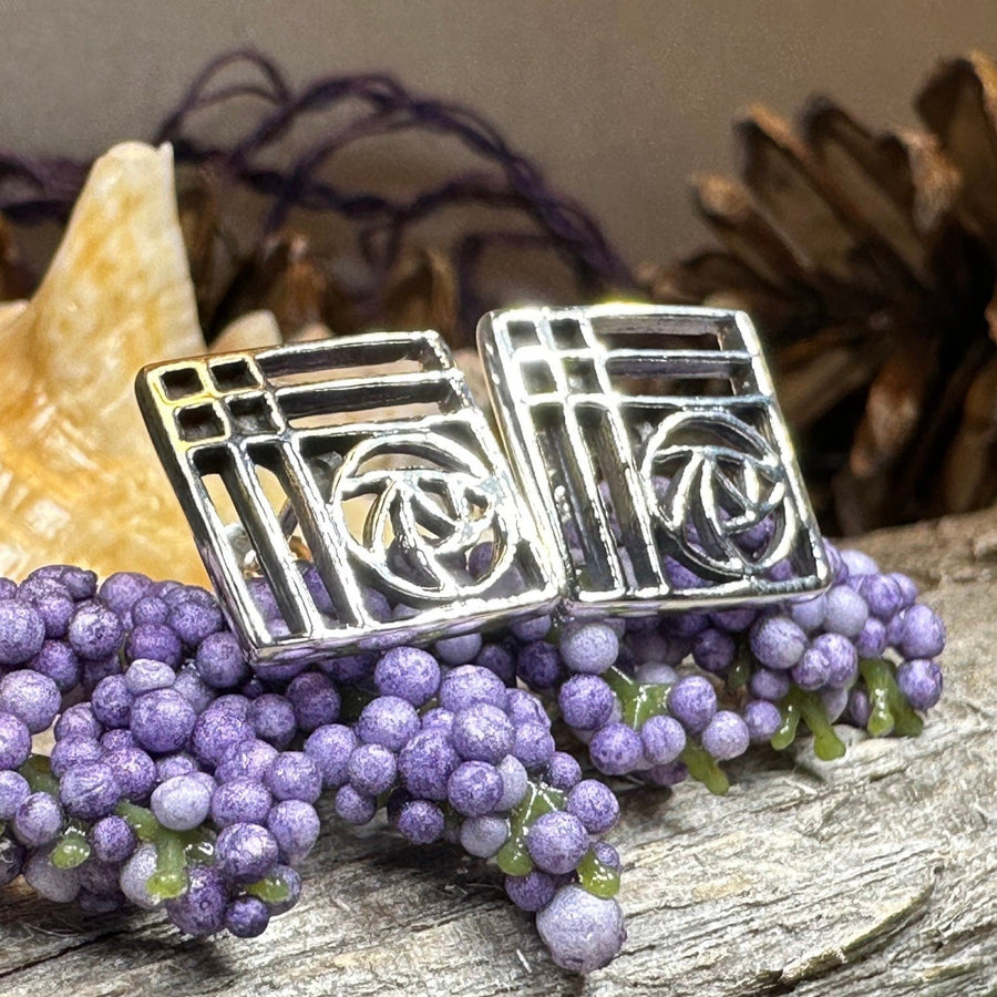 Rose Earrings, Scotland Jewelry, Mackintosh Jewelry, Celtic Jewelry, Anniversary Gift, Stud Earrings, Nature Jewelry, Art Deco Post Earrings