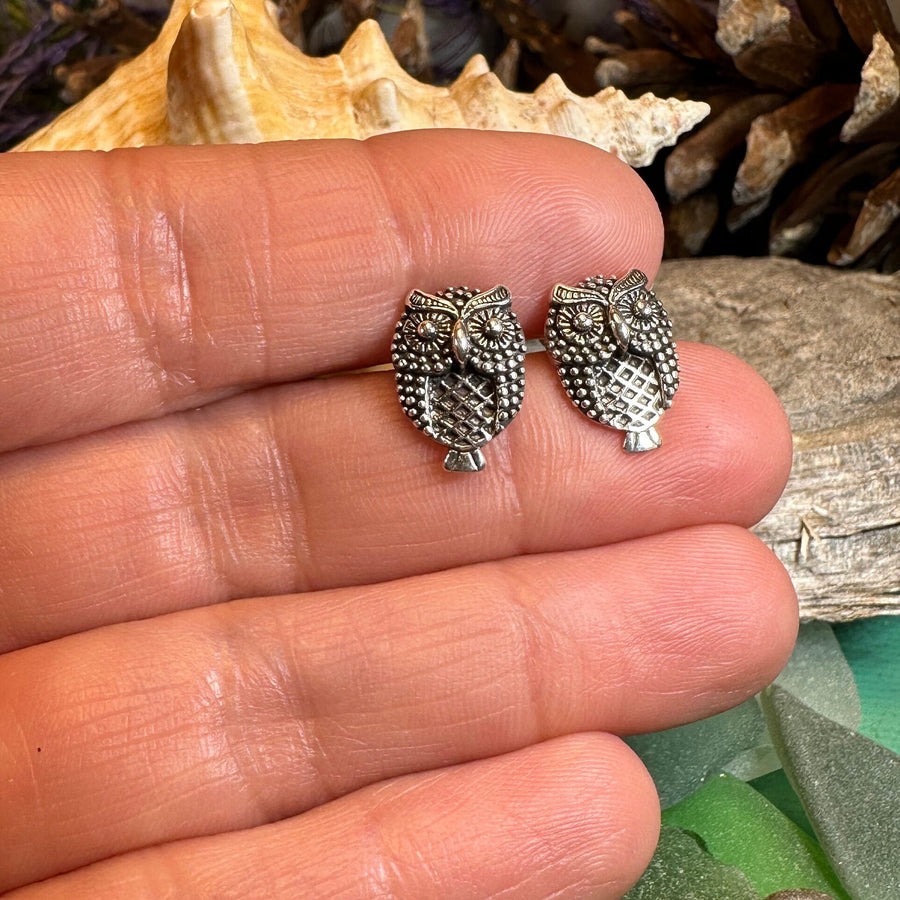 Owl Stud Earrings, Barn Owl Earrings, Silver Post Earrings, Norse Jewelry, Owl Gift, Nature Jewelry, Bird Lover Gift, Girl's Pagan Earrings