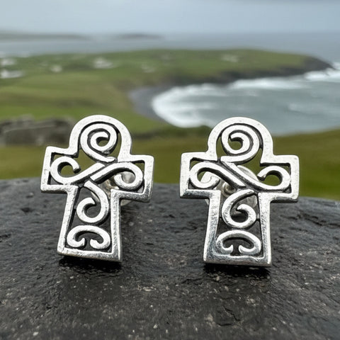 Load image into Gallery viewer, Celtic Cross Earrings, Celtic Post Earrings, First Communion Gift, Girl's Confirmation Gift, Spiritual Gift, Ireland Cross, Religious Gift
