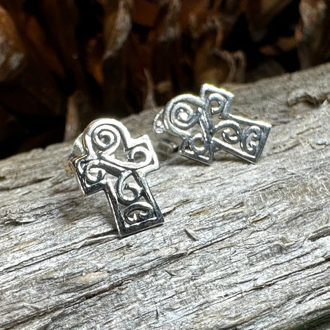 Load image into Gallery viewer, Celtic Cross Earrings, Celtic Post Earrings, First Communion Gift, Girl's Confirmation Gift, Spiritual Gift, Ireland Cross, Religious Gift
