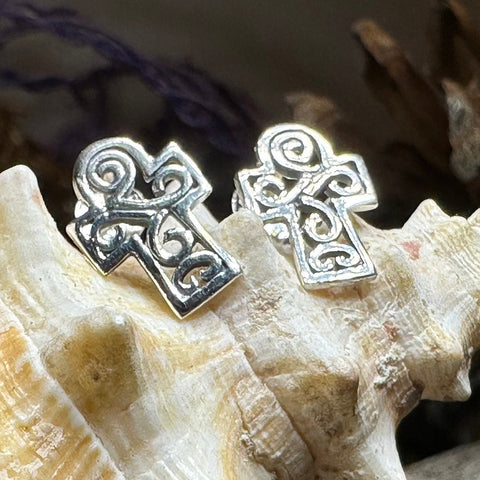 Load image into Gallery viewer, Celtic Cross Earrings, Celtic Post Earrings, First Communion Gift, Girl's Confirmation Gift, Spiritual Gift, Ireland Cross, Religious Gift
