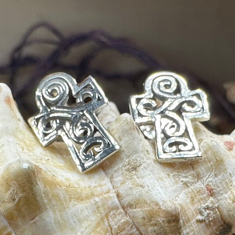 Load image into Gallery viewer, Celtic Cross Earrings, Celtic Post Earrings, First Communion Gift, Girl's Confirmation Gift, Spiritual Gift, Ireland Cross, Religious Gift
