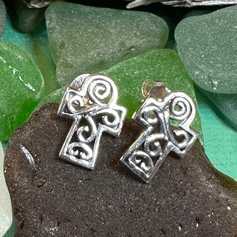 Load image into Gallery viewer, Celtic Cross Earrings, Celtic Post Earrings, First Communion Gift, Girl's Confirmation Gift, Spiritual Gift, Ireland Cross, Religious Gift
