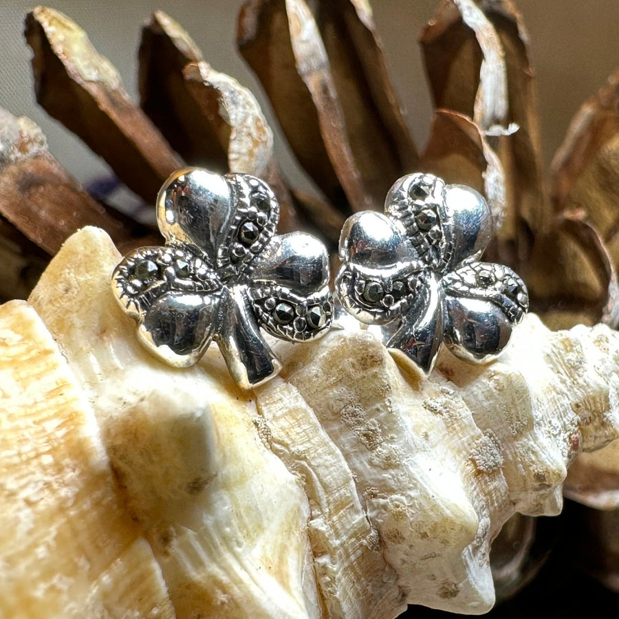 Shamrock Earrings, Celtic Jewelry, Irish Jewelry, Clover Jewelry, Anniversary Gift, Ireland Gift, Graduation Gift, Wife Gift, Marcasite