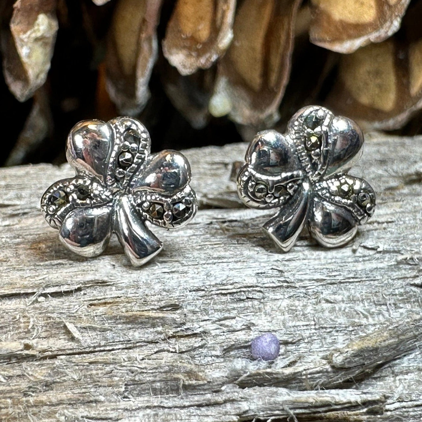 Shamrock Earrings, Celtic Jewelry, Irish Jewelry, Clover Jewelry, Anniversary Gift, Ireland Gift, Graduation Gift, Wife Gift, Marcasite