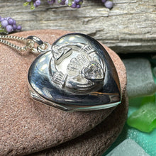 Load image into Gallery viewer, Claddagh Locket Necklace, Celtic Jewelry, Irish Jewelry, Anniversary Gift, Bridal Jewelry, Mom Gift, Wife Gift, Girlfriend Gift, Friend Gift

