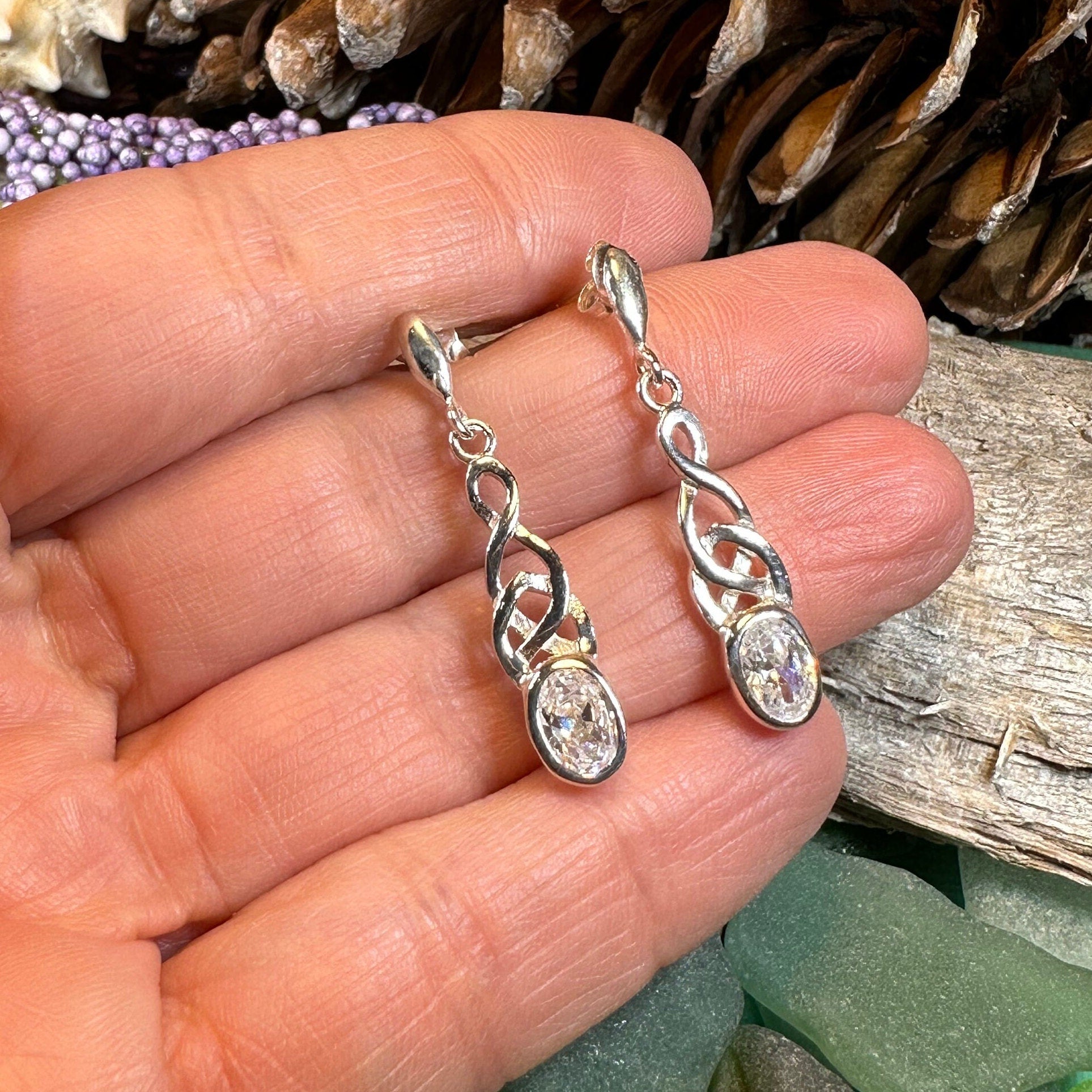 Celtic Knot Earrings, Silver Post Earrings, Irish Jewelry, Scottish Drop Earrings, Silver Ireland Gift, Scotland Gift, Diamond Earrings